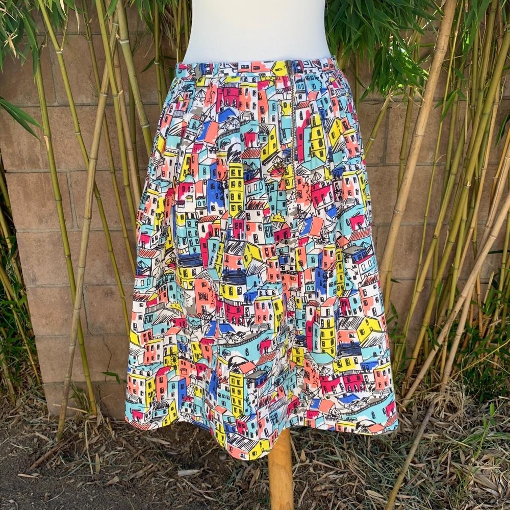 Yumi Village Print Pleated Multicolor Skirt Size S
